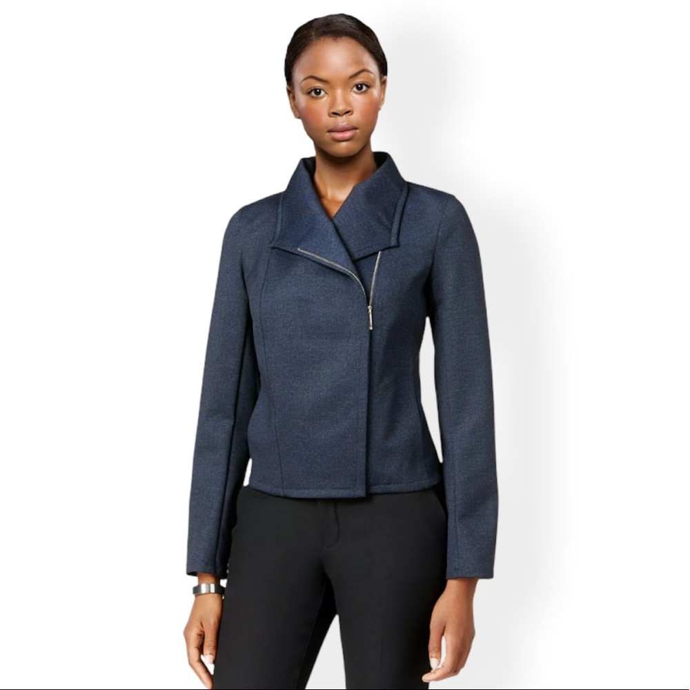 Tommy Hilfiger Full Zip Moto Blazer Jacket Denim Navy Blue Womens Size 8